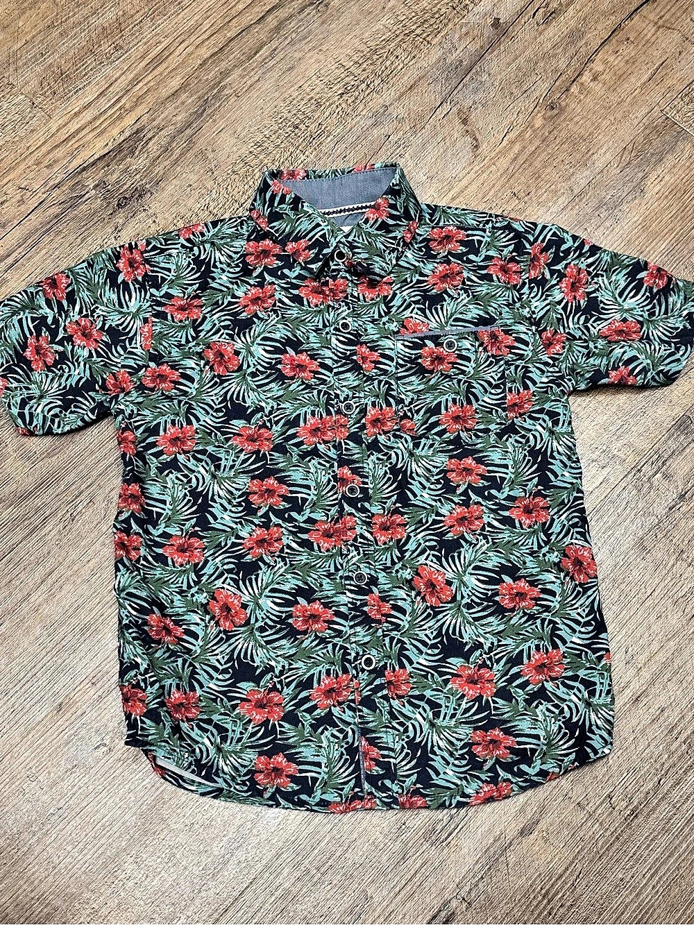 Craft+Flow Voyage Floral Button-Up Shirt Boys Medium Blue Red